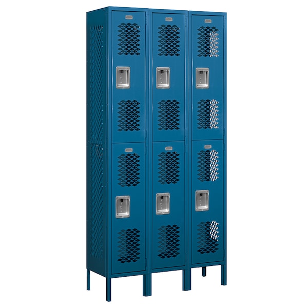 Wardrobe Locker, 36" W, 12" D, 78" H, (3) Wide, (6) Openings, Blue